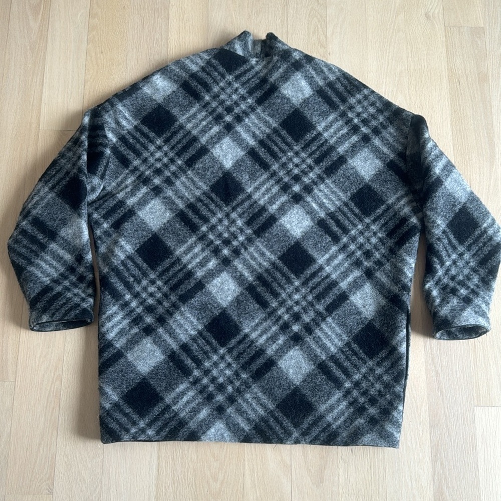 🧥 Cozy Oversized Plaid Wool-Blend Jacket Quiet Luxury Minimalist Layering Coat M - Picture 8 of 9